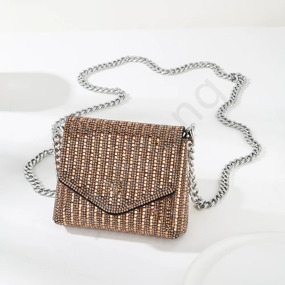 Rhinestone Glass Square Bag – Multi-Color Lipstick Crossbody Bag for Ladies