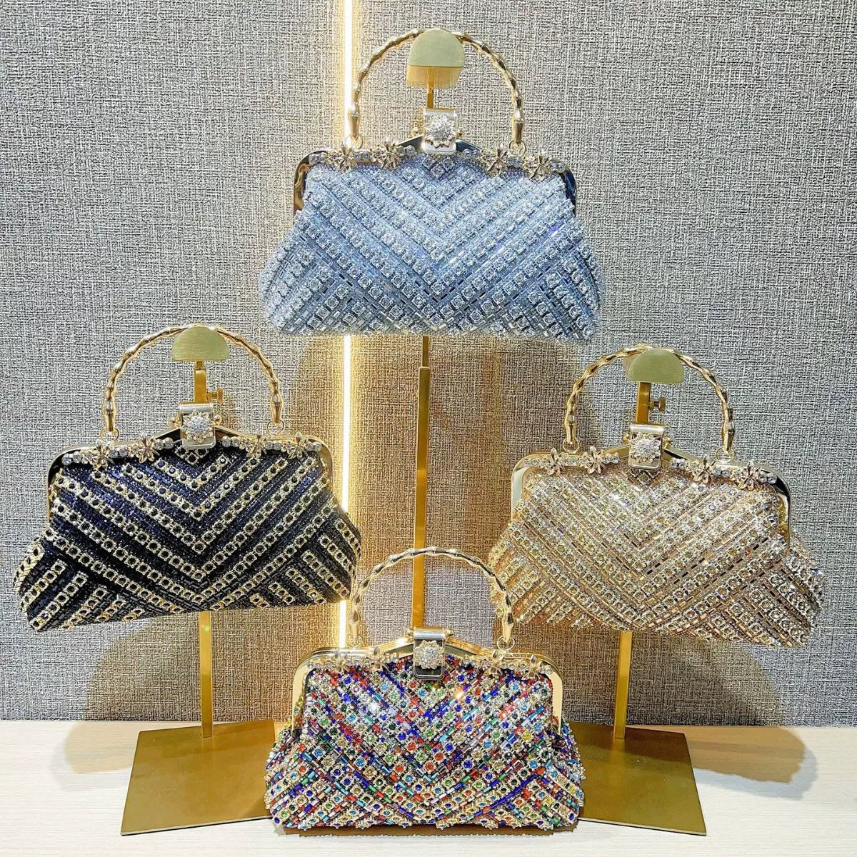 Rhinestone Evening Handbag for Women – Top Handle and Chain Strap Formal Clutch