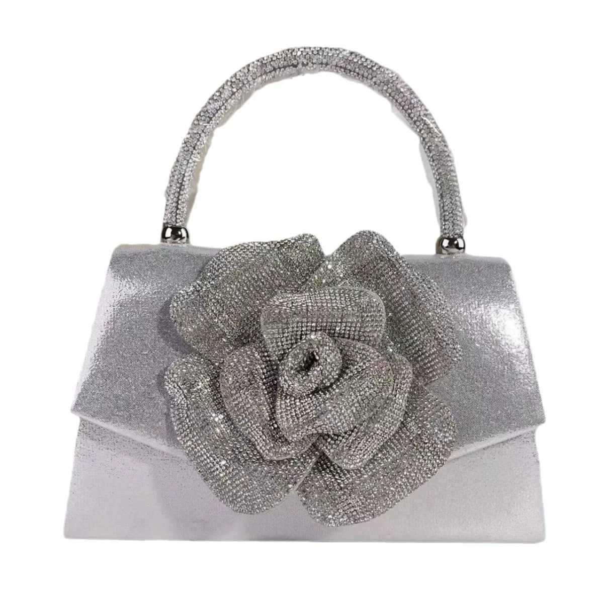 European and American Style Diamond Rose Handbag - Elegant Evening Bag with Crystal Detailing