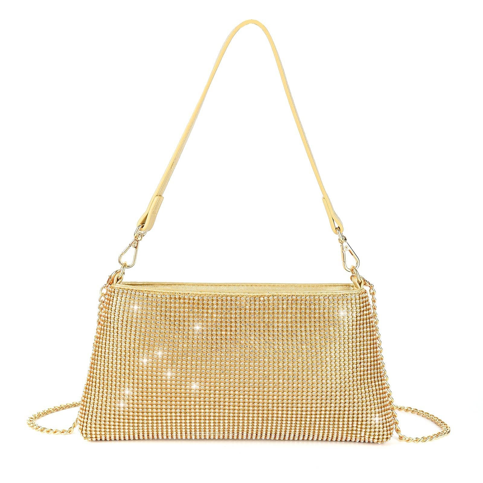 Crystal Rhinestone Evening Bag – Metallic Chain Strap Clutch for Women (Multiple Colors)
