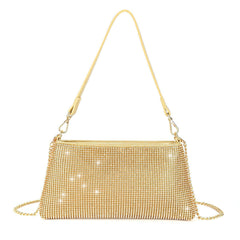Crystal Rhinestone Evening Bag – Metallic Chain Strap Clutch for Women (Multiple Colors)