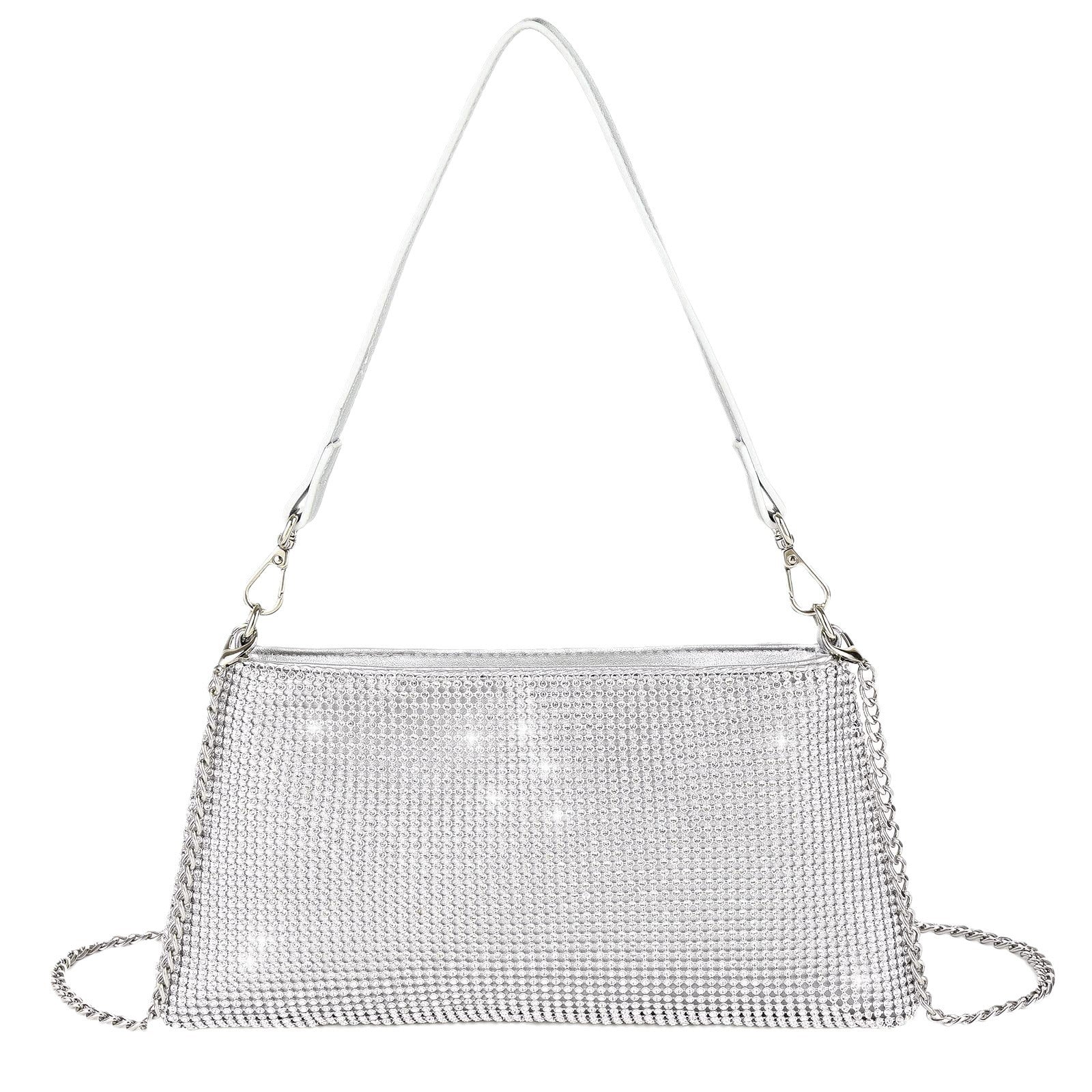 Crystal Rhinestone Evening Bag – Metallic Chain Strap Clutch for Women (Multiple Colors)