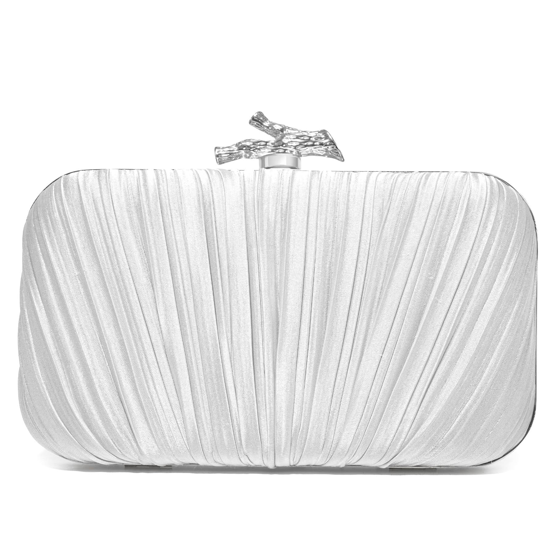 Elegant Pleated Satin Evening Clutch – Gold Handle Formal Party Bag for Women