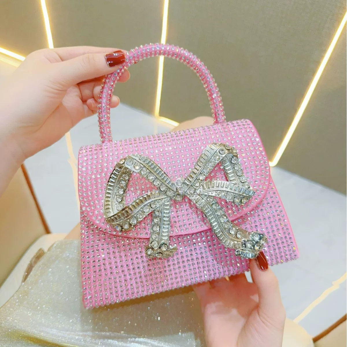 Rhinestone Bow Evening Bag for Women – Chain Strap Shoulder & Crossbody Handbag
