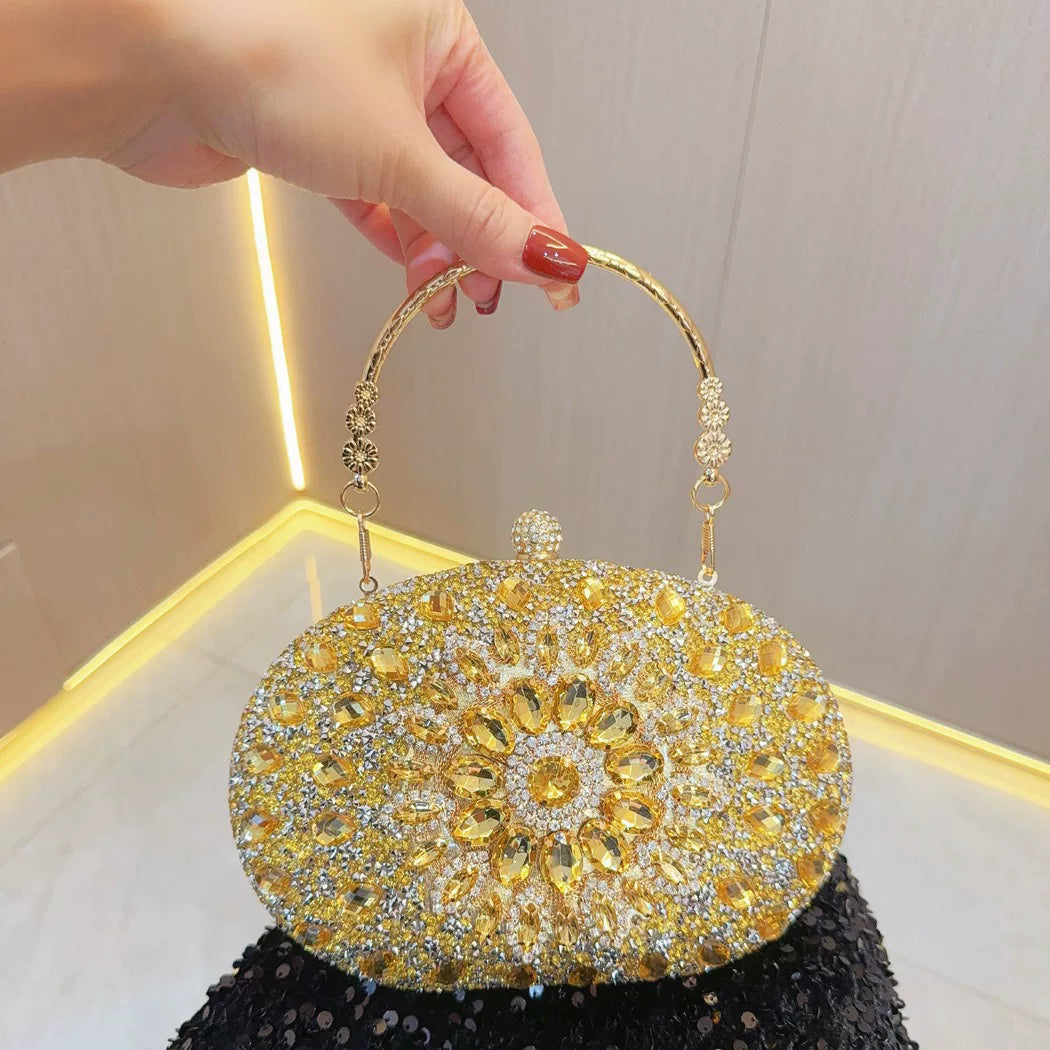 Sunflower Rhinestone Clutch for Women – Formal Party & Banquet Crossbody Bag