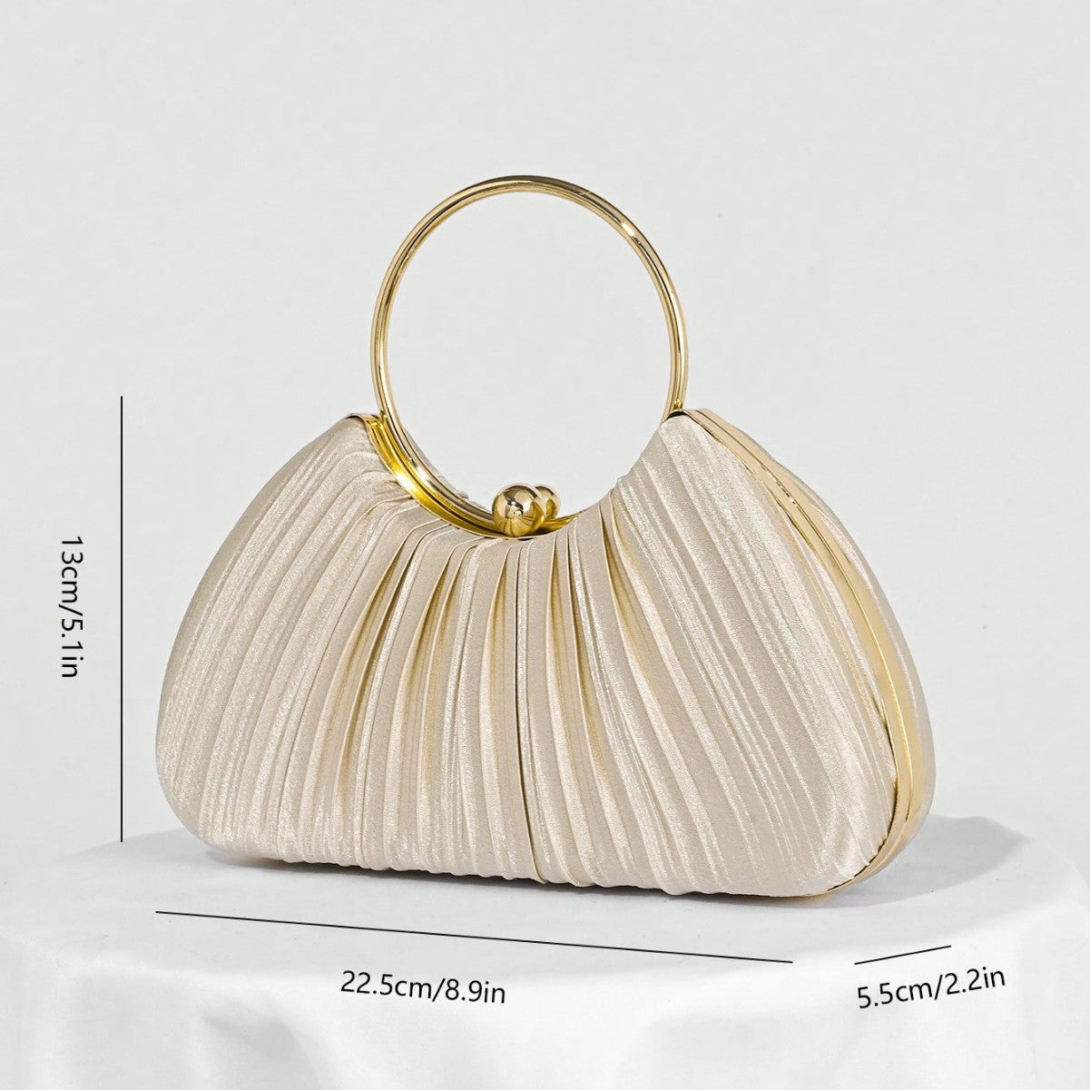 Elegant Pleated Evening Bag – Gold Ring Handle Clutch for Women