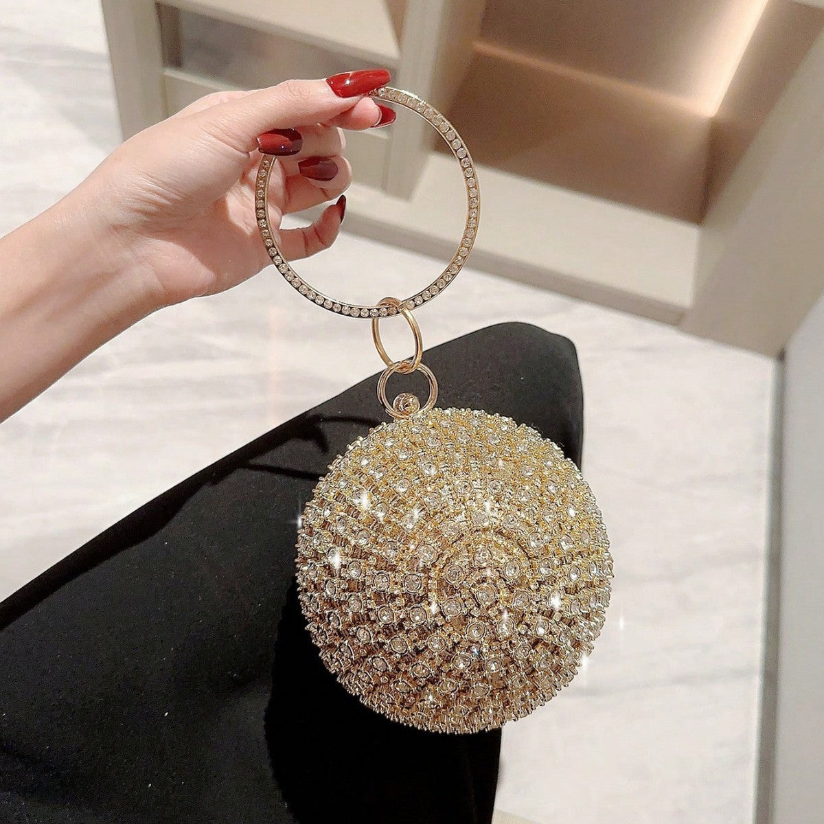 Rhinestone Evening Clutch with Ball Design for Dinner and Formal Events