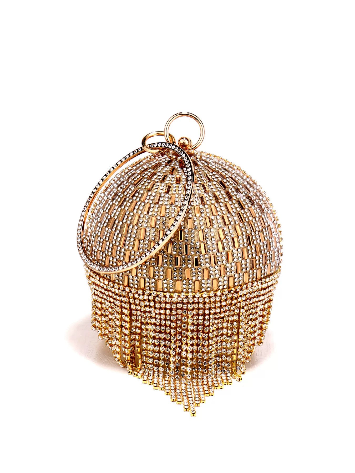 Sparkling Rhinestone Round Tassel Evening Bag – Fashionable and Elegant Women's Clutch Tote for Dressy Occasions