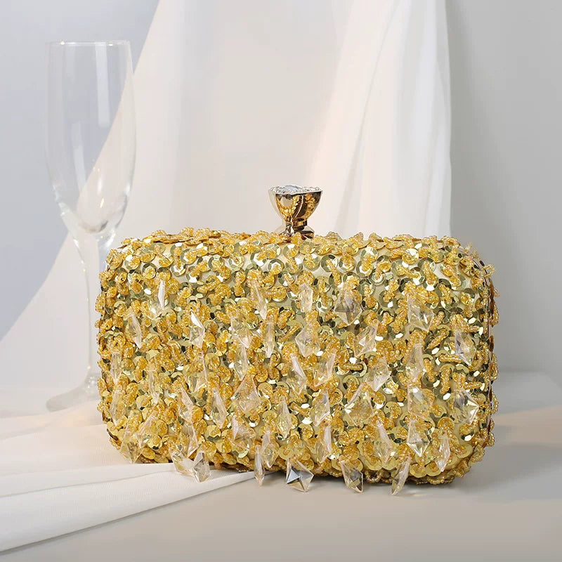 Colorful Ruffled Clutch Bag – Diamond-Embellished Evening Bag for Women, Available in Multiple Colors