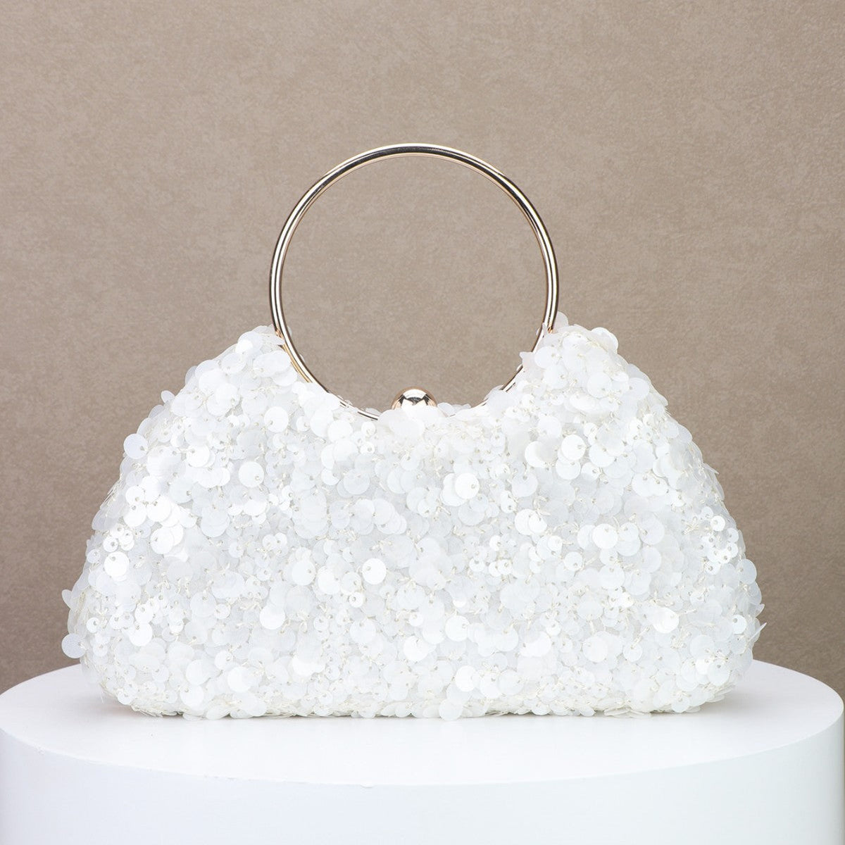 Rhinestone Beaded Evening Clutch with Ring Detail for Dinner and Banquet