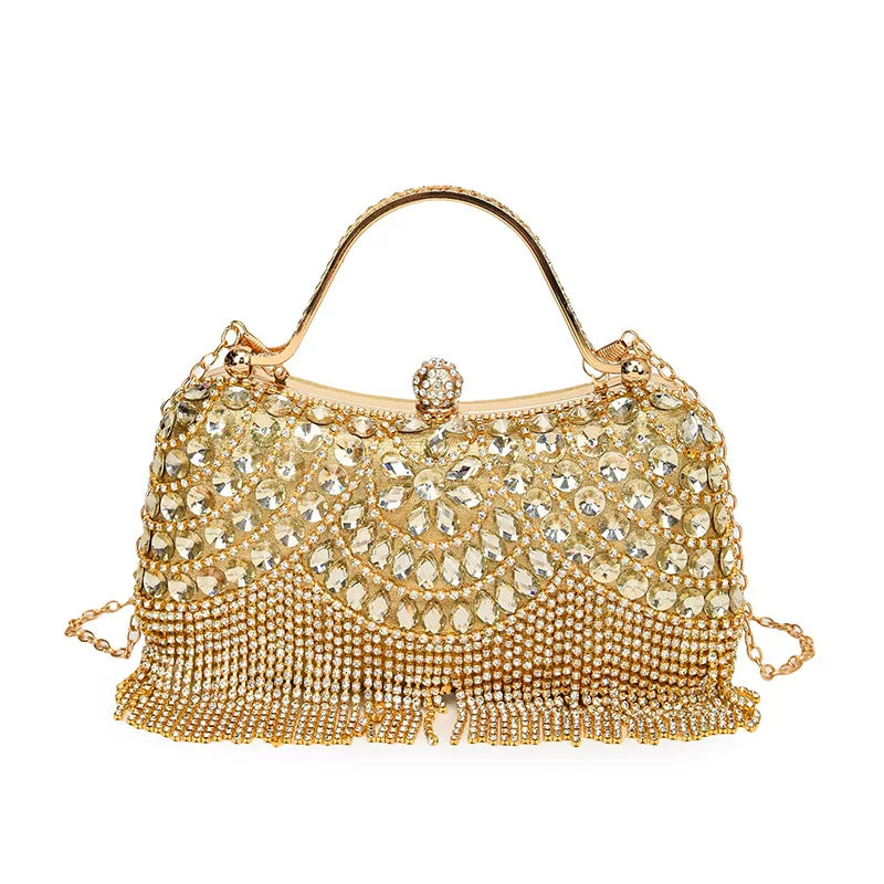 Gold & Silver Rhinestone Evening Bag for Women – Small Shoulder & Crossbody Clutch