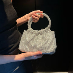Rhinestone Evening Clutch with Shiny Ring Detail, Handheld or Crossbody Design