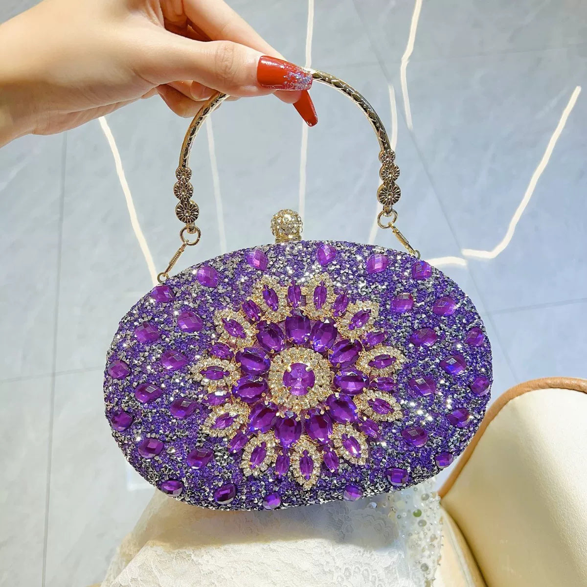 Sunflower Rhinestone Clutch for Women – Formal Party & Banquet Crossbody Bag