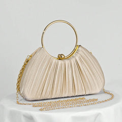 Elegant Pleated Evening Bag – Gold Ring Handle Clutch for Women