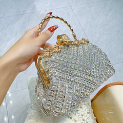 Rhinestone Evening Handbag for Women – Top Handle and Chain Strap Formal Clutch