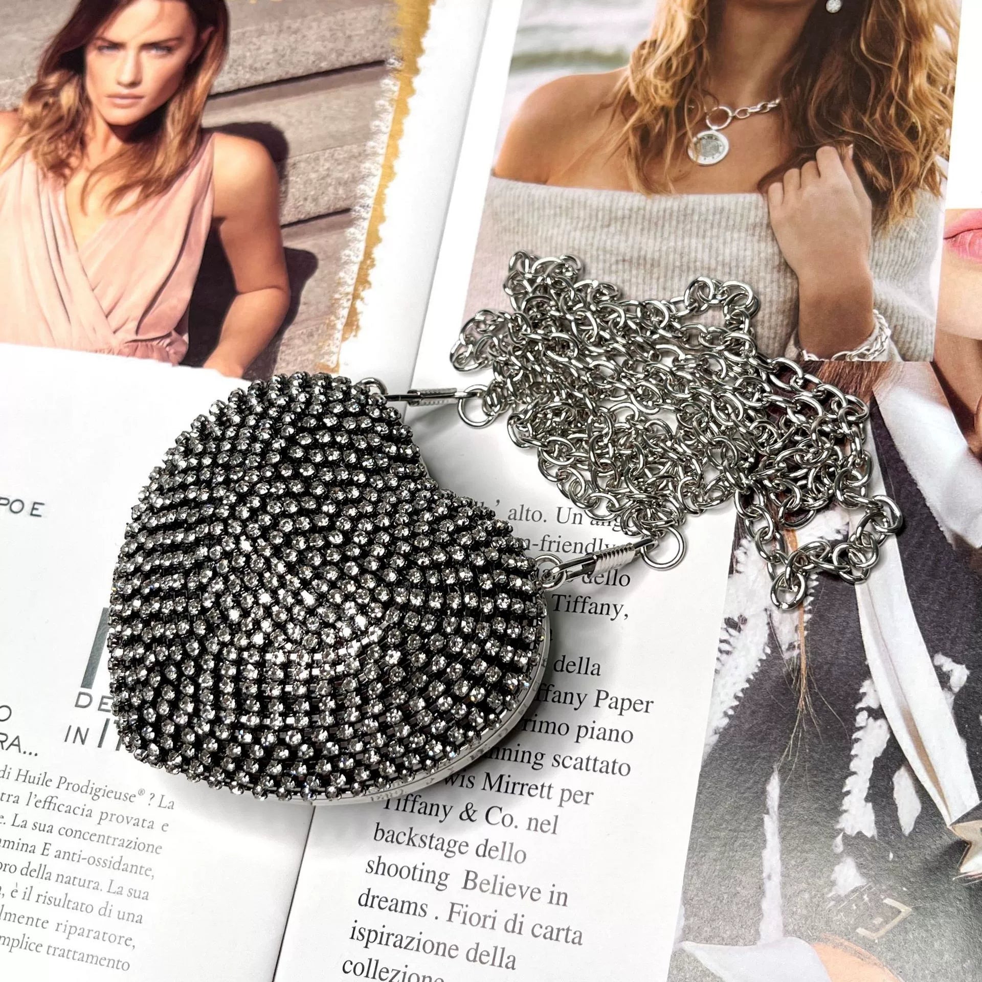 Heart-Shaped Rhinestone Evening Bag for Women – Shoulder & Crossbody Party Clutch