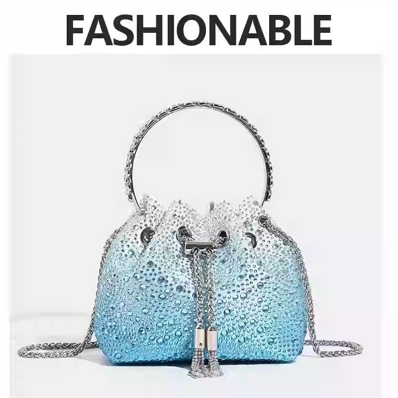 Rhinestone Bucket Evening Bag for Women – Chain Strap Shoulder and Dinner Handbag