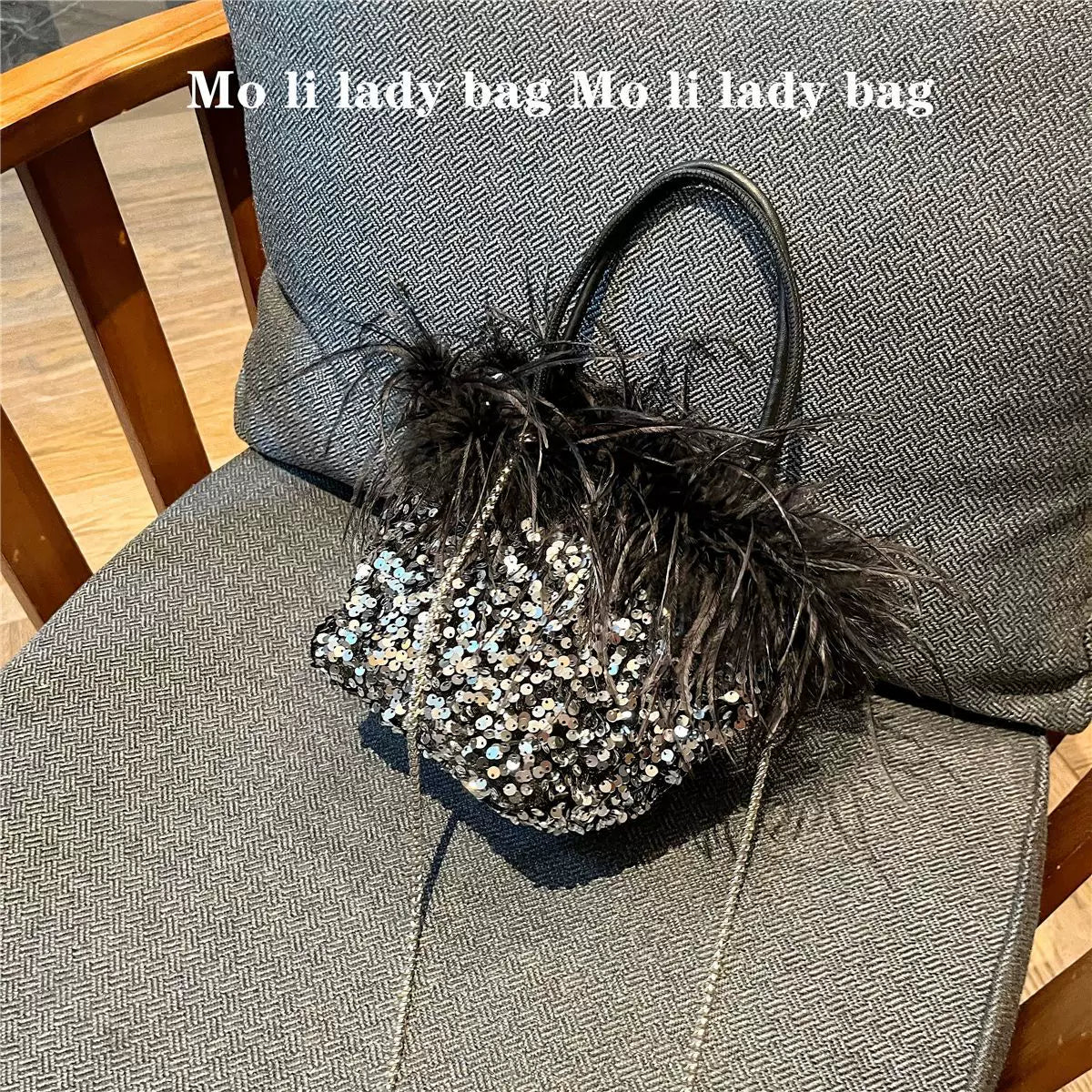 2025 Sequin Dinner Bag with Ostrich Feather - Handheld, Shoulder, and Crossbody Party Bag for Women