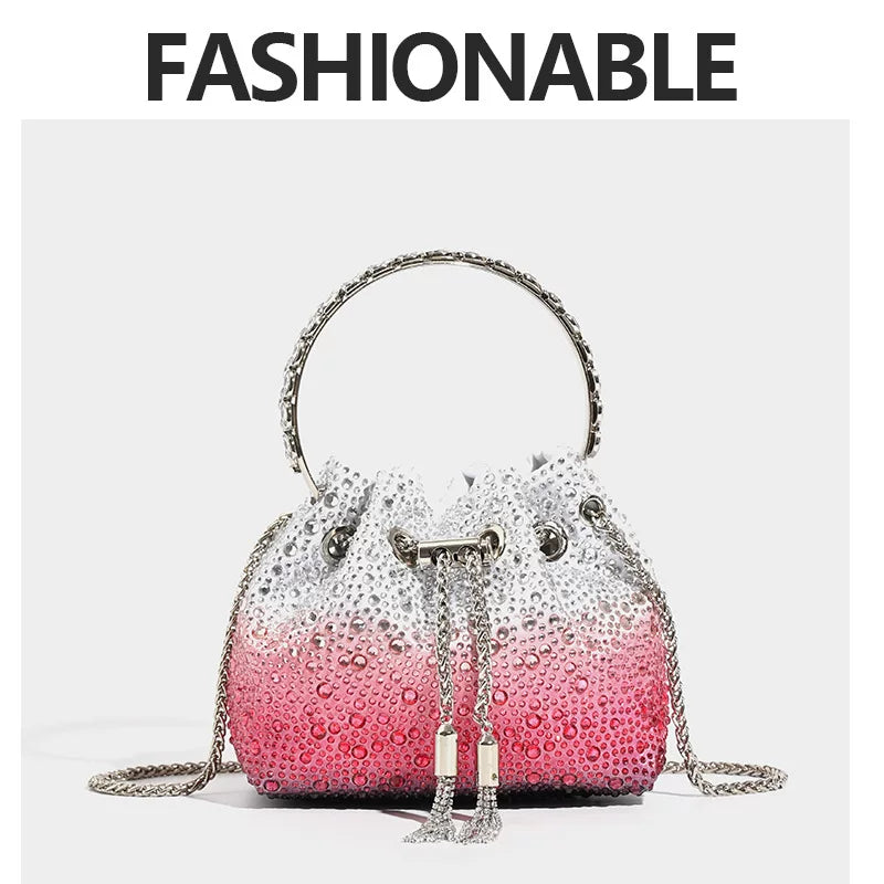 New Shiny Rhinestone Bucket Bag – Fashionable High-End Sequin Handheld, Shoulder, and Crossbody Bag