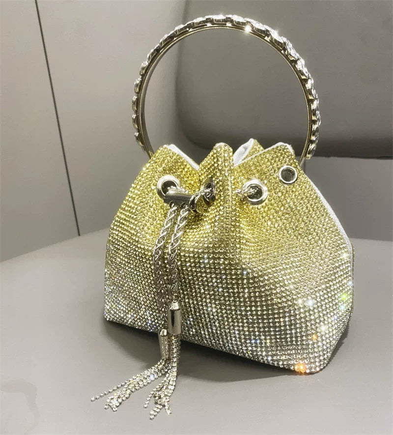 2025 High-End Pink Rainbow Diamond Evening Bag - Rhinestone Crossbody Handbag for Women
