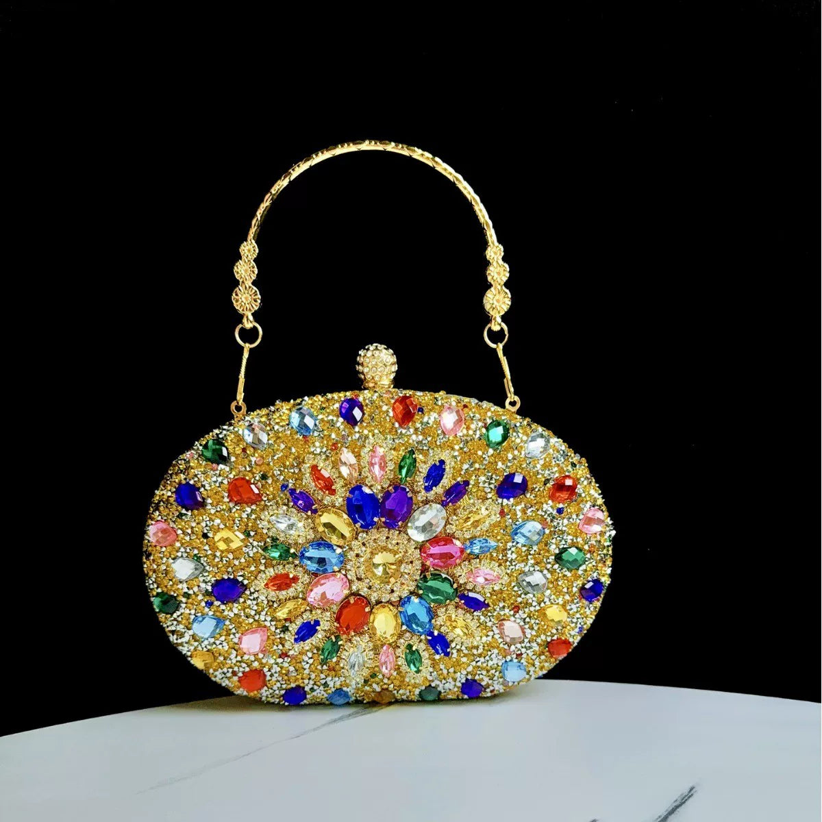 Sunflower Rhinestone Clutch for Women – Formal Party & Banquet Crossbody Bag