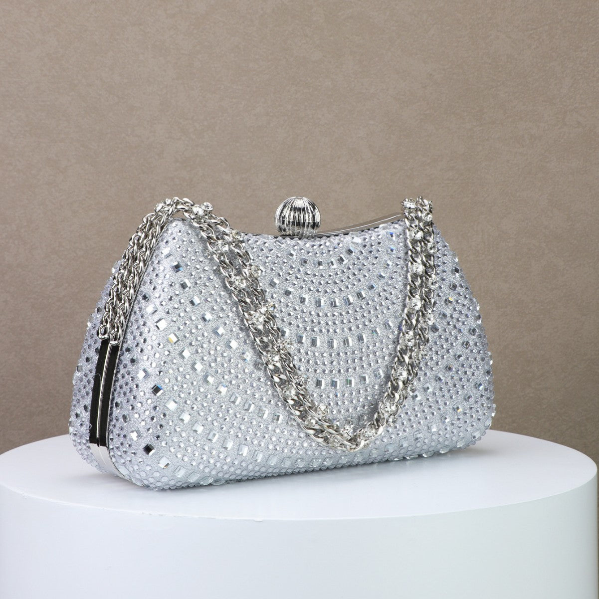 Diamond-Detail Handheld Bridal Clutch for Wedding, Dinner, and Banquet