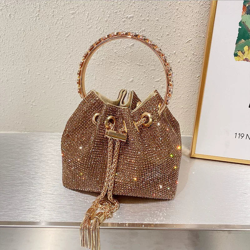 2025 High-End Pink Rainbow Diamond Evening Bag - Rhinestone Crossbody Handbag for Women