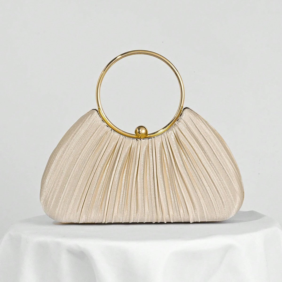 Elegant Pleated Evening Bag – Gold Ring Handle Clutch for Women