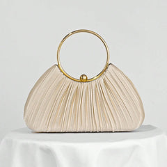 Elegant Pleated Evening Bag – Gold Ring Handle Clutch for Women