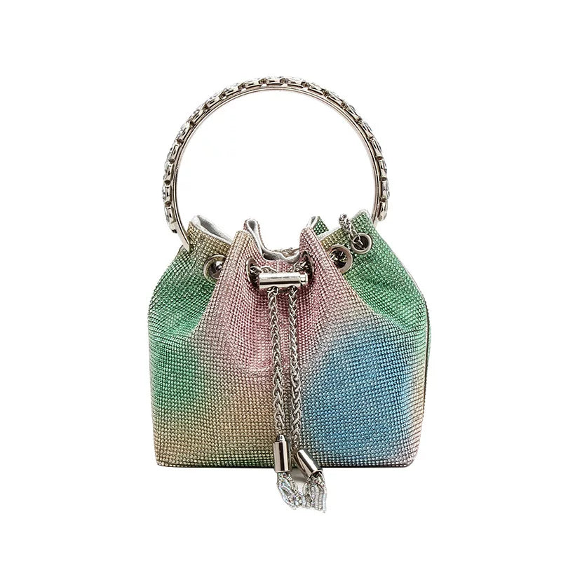 2025 High-End Pink Rainbow Diamond Evening Bag - Rhinestone Crossbody Handbag for Women