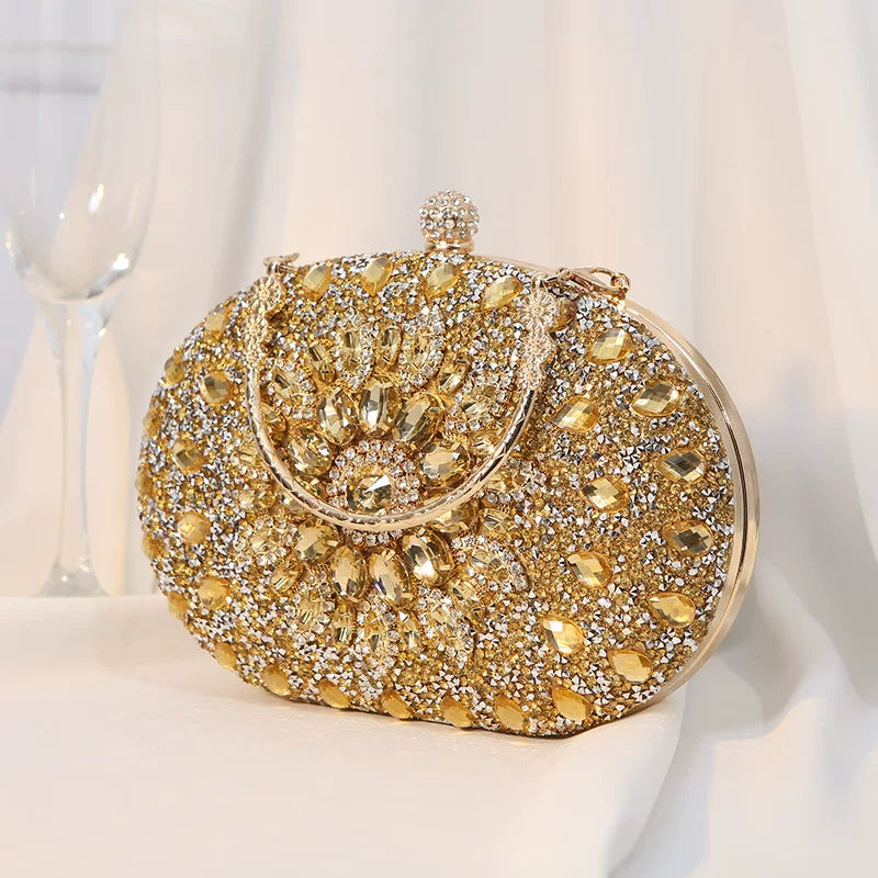 Floral Rhinestone Evening Clutch for Women – Formal Wedding & Banquet Handbag