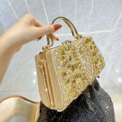 Gold Rhinestone Evening Clutch for Women – Crystal Floral Formal Wedding Handbag
