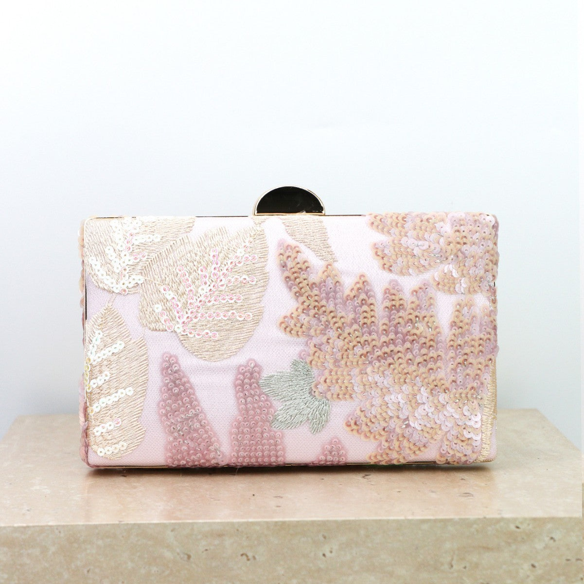 Elegant Purple Floral Sequin Evening Bag – Gold Chain Clutch for Women