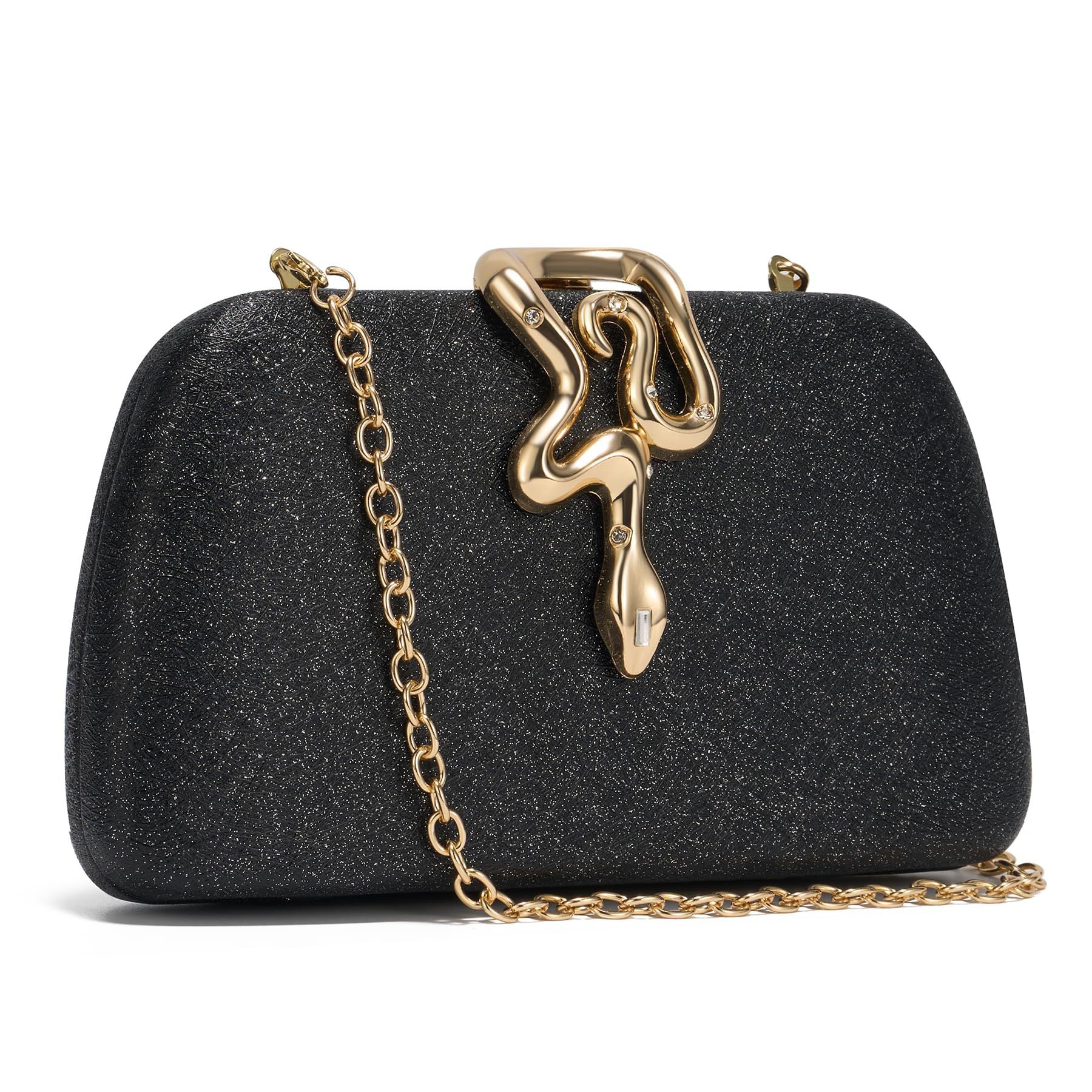 Elegant White Evening Clutch – Gold Snake Clasp Handbag for Women