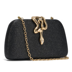 Elegant White Evening Clutch – Gold Snake Clasp Handbag for Women