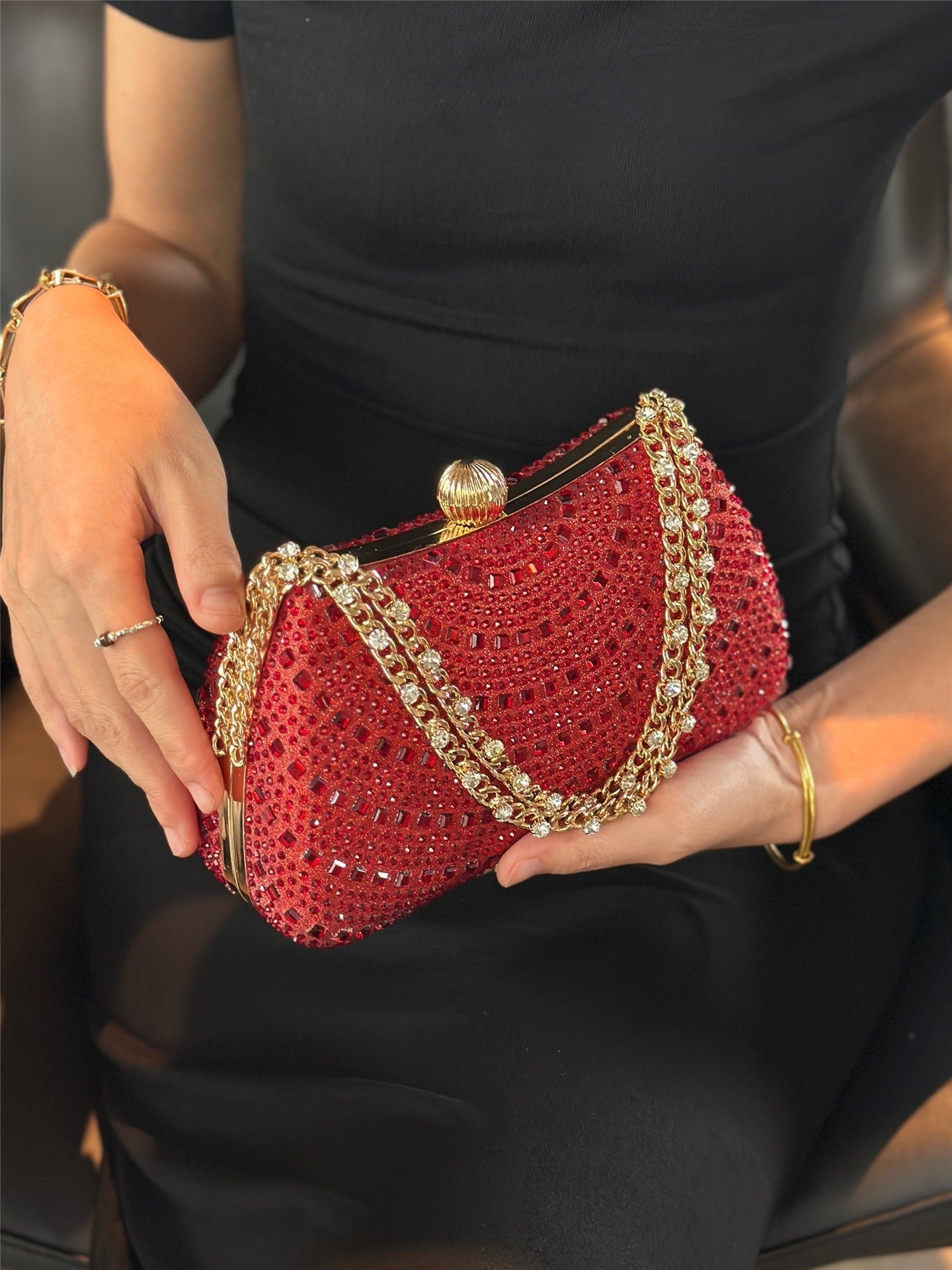 Diamond-Detail Handheld Bridal Clutch for Wedding, Dinner, and Banquet