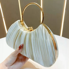 Women's Pleated Evening Handbag – Party Dress Bag with Ring Detail, Elegant KTV Princess Style