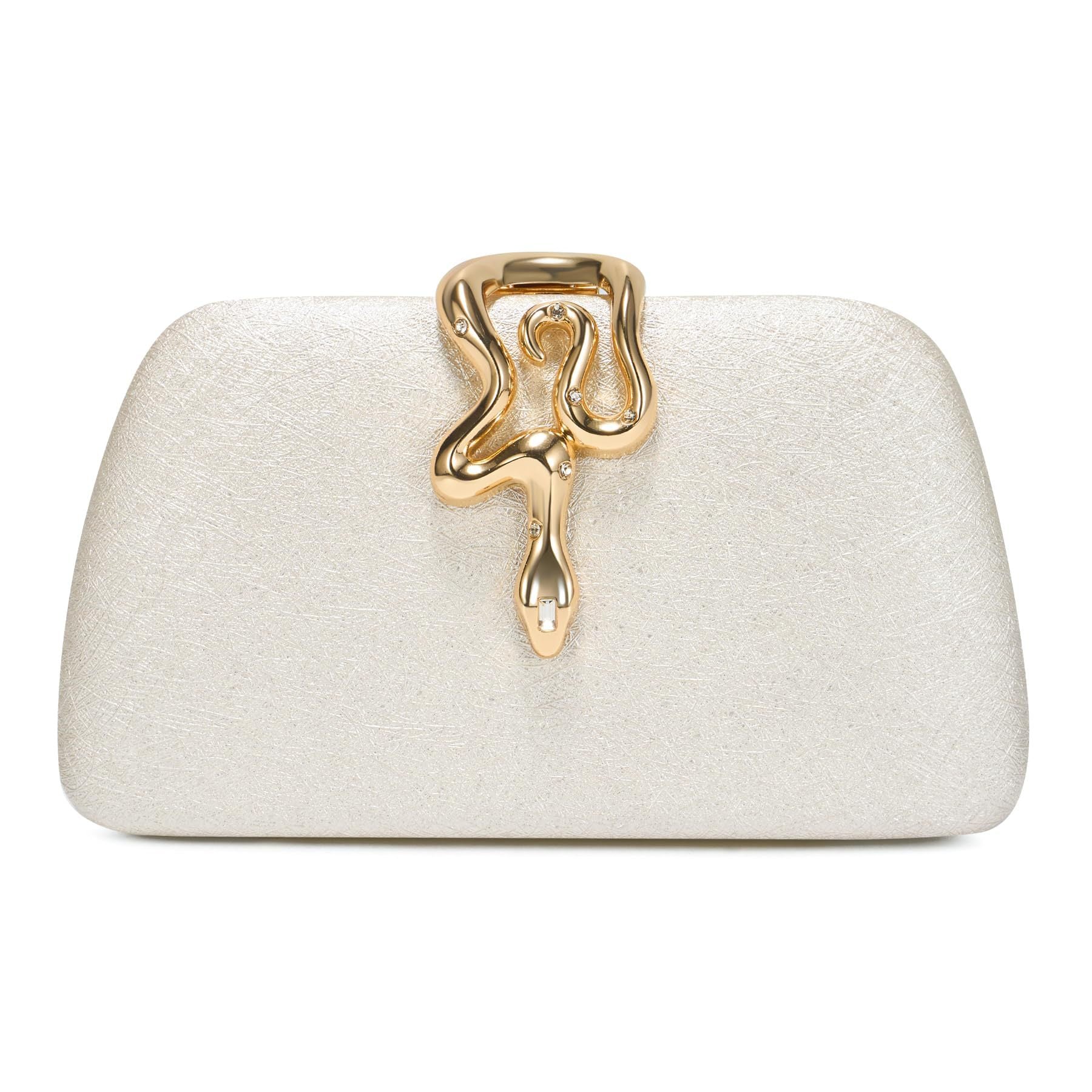 Elegant White Evening Clutch – Gold Snake Clasp Handbag for Women