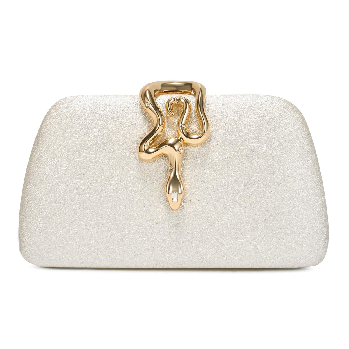 Elegant White Evening Clutch – Gold Snake Clasp Handbag for Women