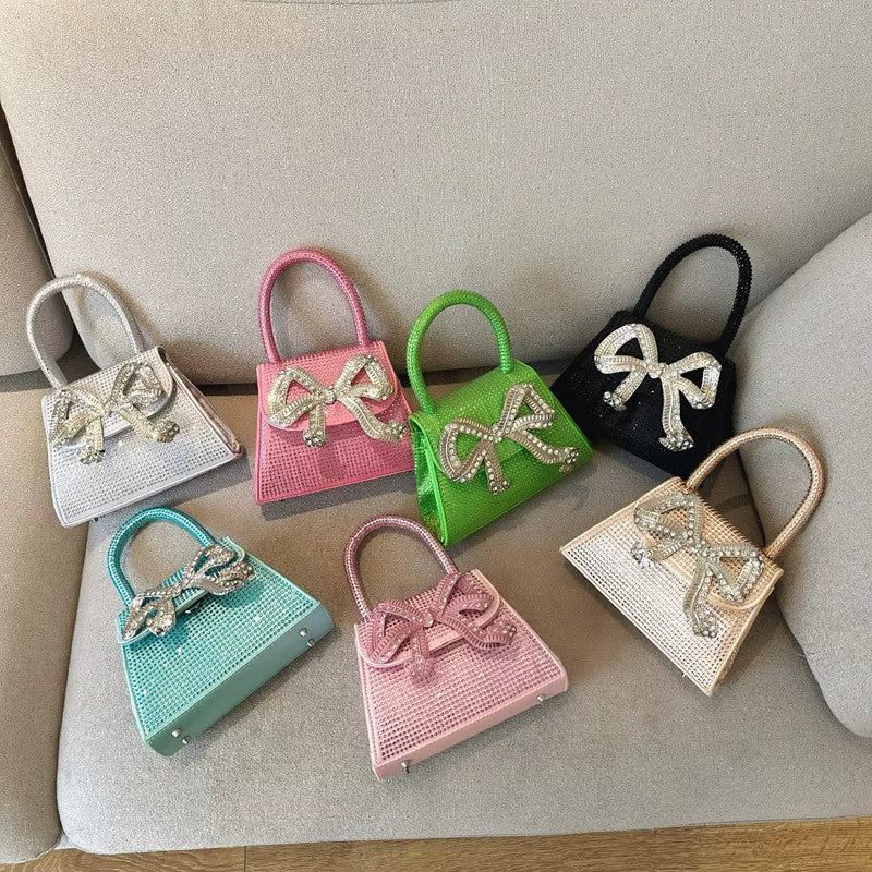 Rhinestone Bow Evening Bag for Women – Chain Strap Shoulder & Crossbody Handbag