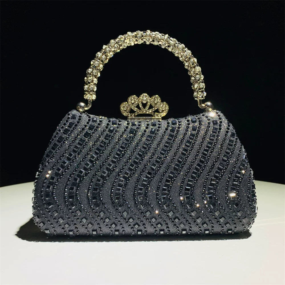 Rhinestone Evening Clutch Bag for Women – Crystal Handle Formal Wedding & Party Handbag