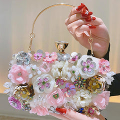 Floral Decorative Evening Handbag – Elegant Crystal and Flower Clutch for Women