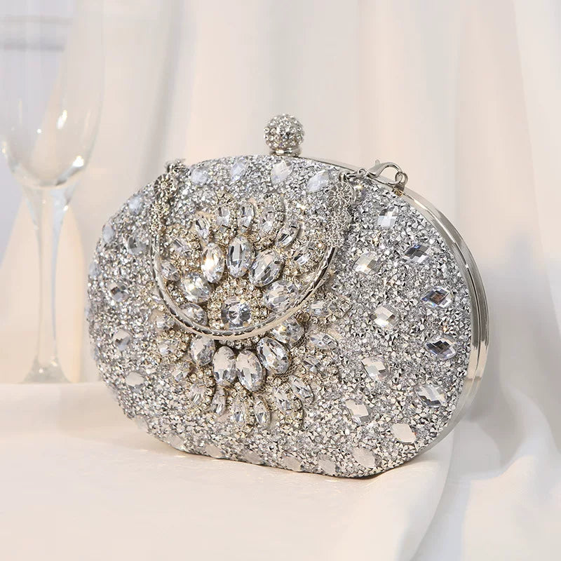 Floral Rhinestone Evening Clutch for Women – Formal Wedding & Banquet Handbag
