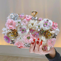 Floral Decorative Evening Handbag – Elegant Crystal and Flower Clutch for Women