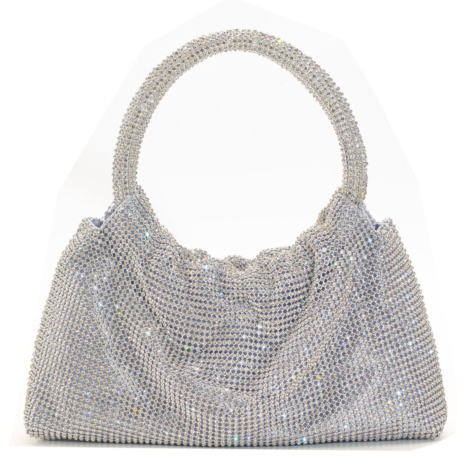 Rhinestone Evening Clutch with Shiny Ring Detail, Handheld or Crossbody Design