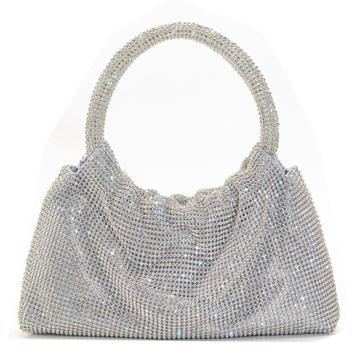 Rhinestone Evening Clutch with Shiny Ring Detail, Handheld or Crossbody Design
