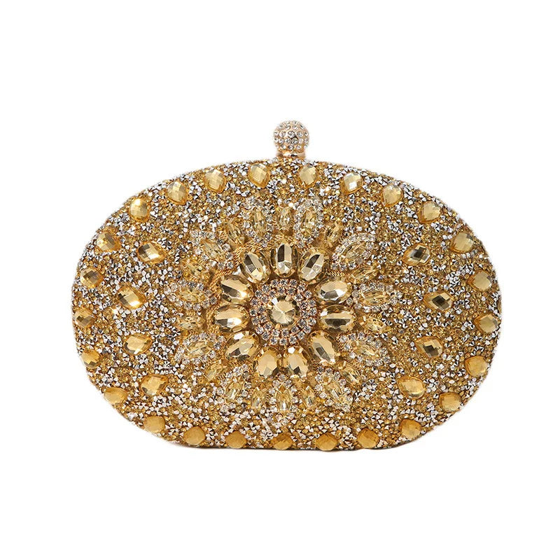 Floral Rhinestone Evening Clutch for Women – Formal Wedding & Banquet Handbag