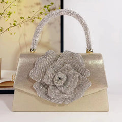 European and American Style Diamond Rose Handbag - Elegant Evening Bag with Crystal Detailing