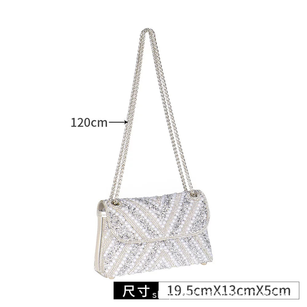 Diamond and Pearl Banquet Bag – Cheongsam Underarm Handbag, One Shoulder, Crossbody Dinner Bag for Women