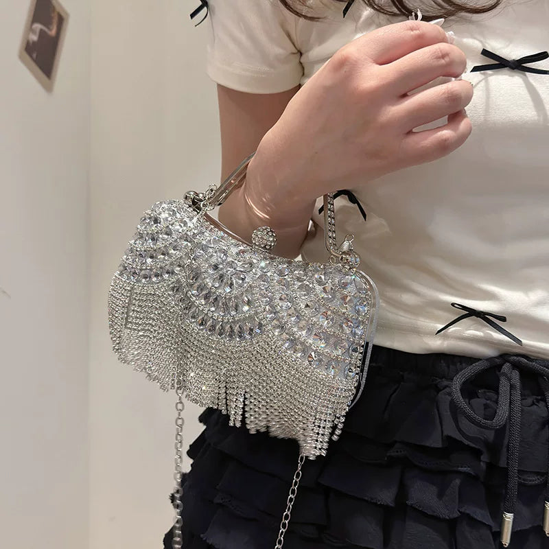 Gold & Silver Rhinestone Evening Bag for Women – Small Shoulder & Crossbody Clutch
